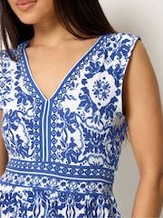 M&Co Blue Petite Border Trim Maxi Dress - Image 4 of 5