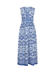 M&Co Blue Petite Border Trim Maxi Dress - Image 5 of 5