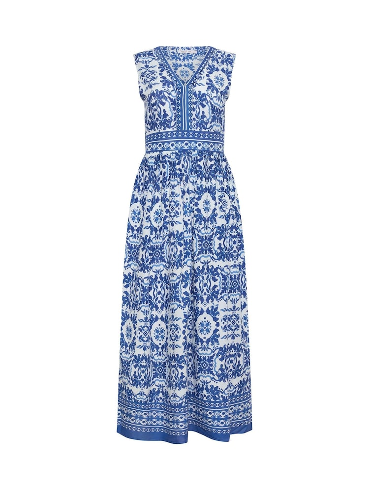 M&Co Blue Petite Border Trim Maxi Dress - Image 5 of 5
