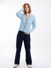 Weird Fish Sky Blue Constance Cable Knit Cardigan - Image 1 of 6