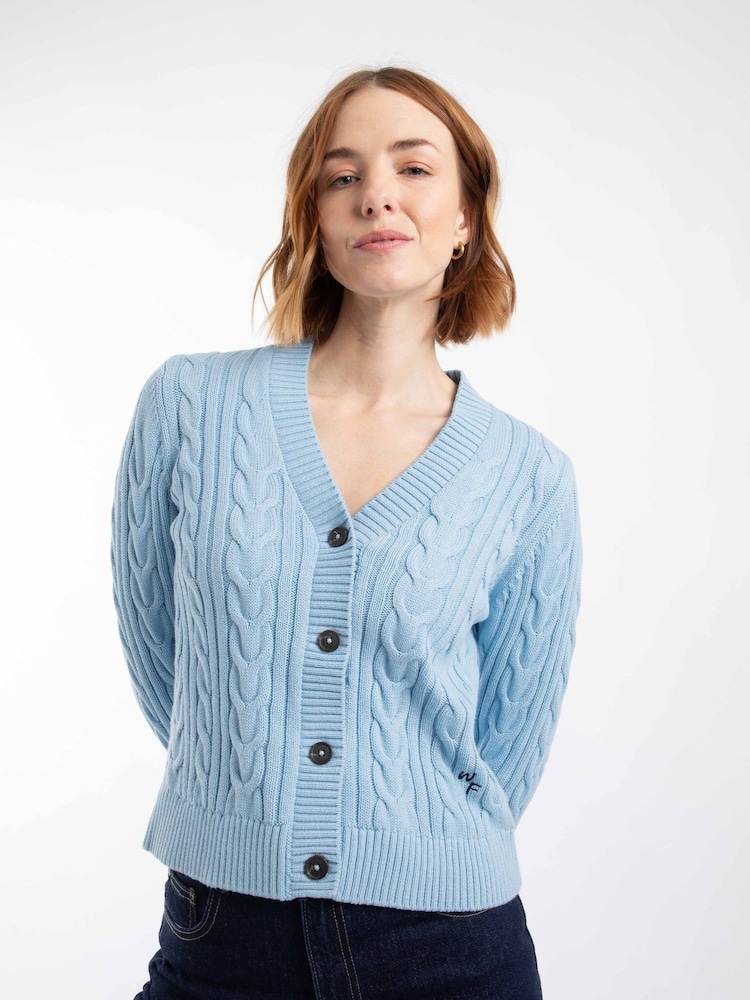 Weird Fish Sky Blue Constance Cable Knit Cardigan - Image 2 of 6