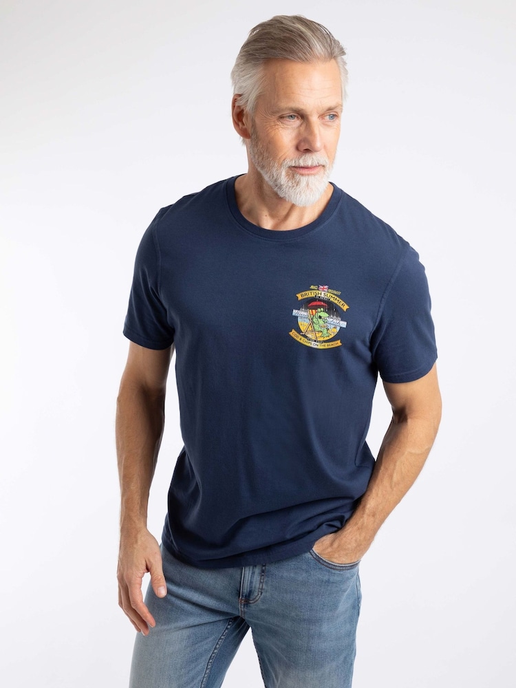 Weird Fish Navy Cod and Chips Back Print Artist T-Shirt - Image 1 of 6 Weird Fish Navy Cod and Chips Back Print Artist T-Shirt - Image 1 of 6