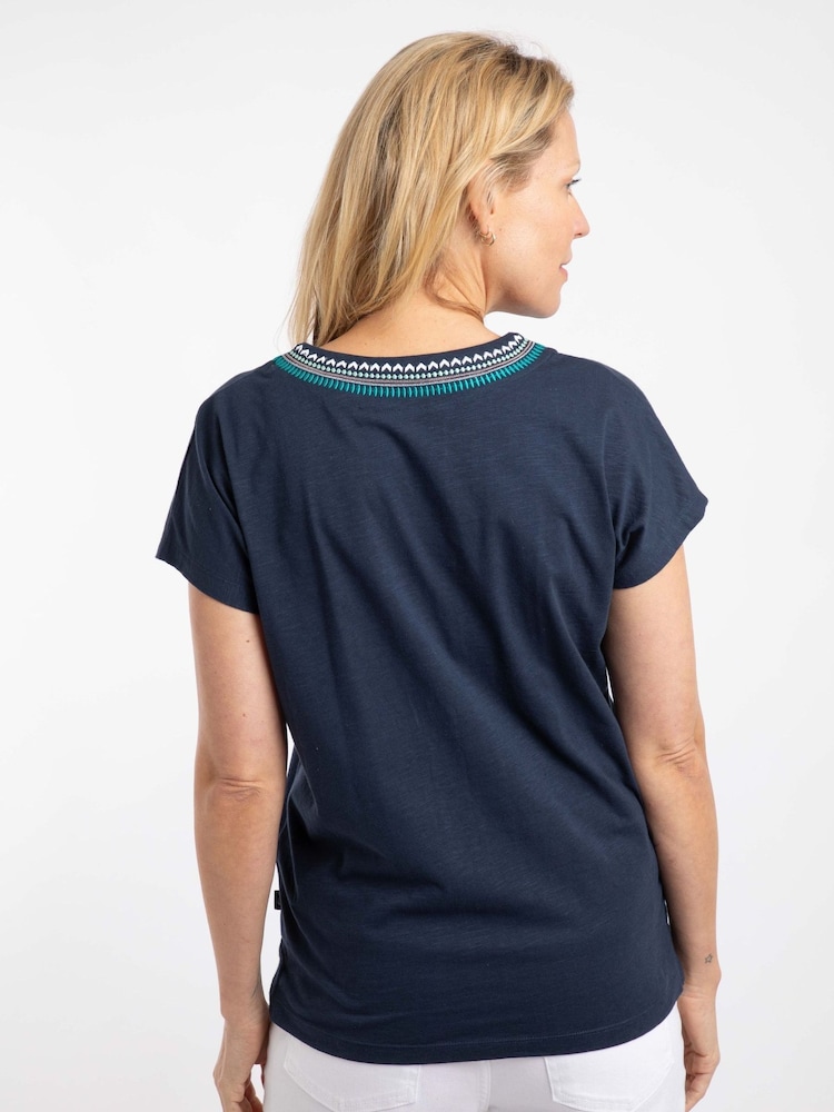 Weird Fish Blue Lomie Embroidered T-Shirt - Image 2 of 7 Weird Fish Blue Lomie Embroidered T-Shirt - Image 2 of 7