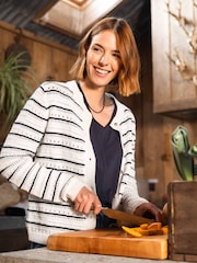 Weird Fish Cream Romilly Pointelle Striped Cardigan - Image 1 of 8