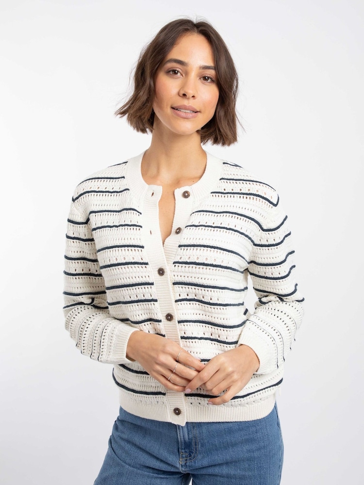 Weird Fish Cream Romilly Pointelle Striped Cardigan - Image 2 of 8