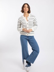 Weird Fish Cream Romilly Pointelle Striped Cardigan - Image 3 of 8