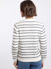 Weird Fish Cream Romilly Pointelle Striped Cardigan - Image 4 of 8