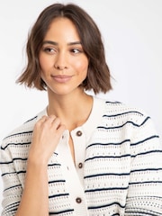 Weird Fish Cream Romilly Pointelle Striped Cardigan - Image 5 of 8