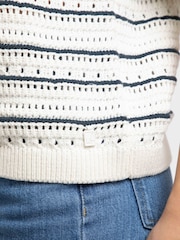 Weird Fish Cream Romilly Pointelle Striped Cardigan - Image 6 of 8