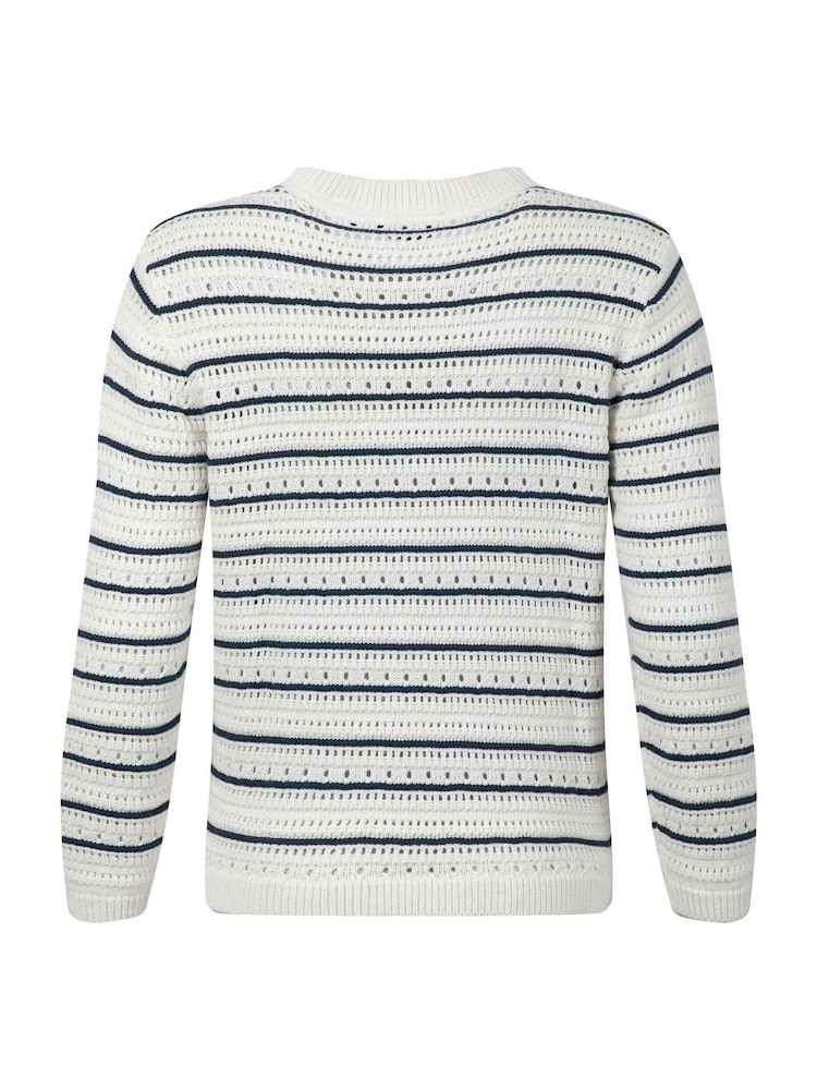 Weird Fish Cream Romilly Pointelle Striped Cardigan - Image 8 of 8