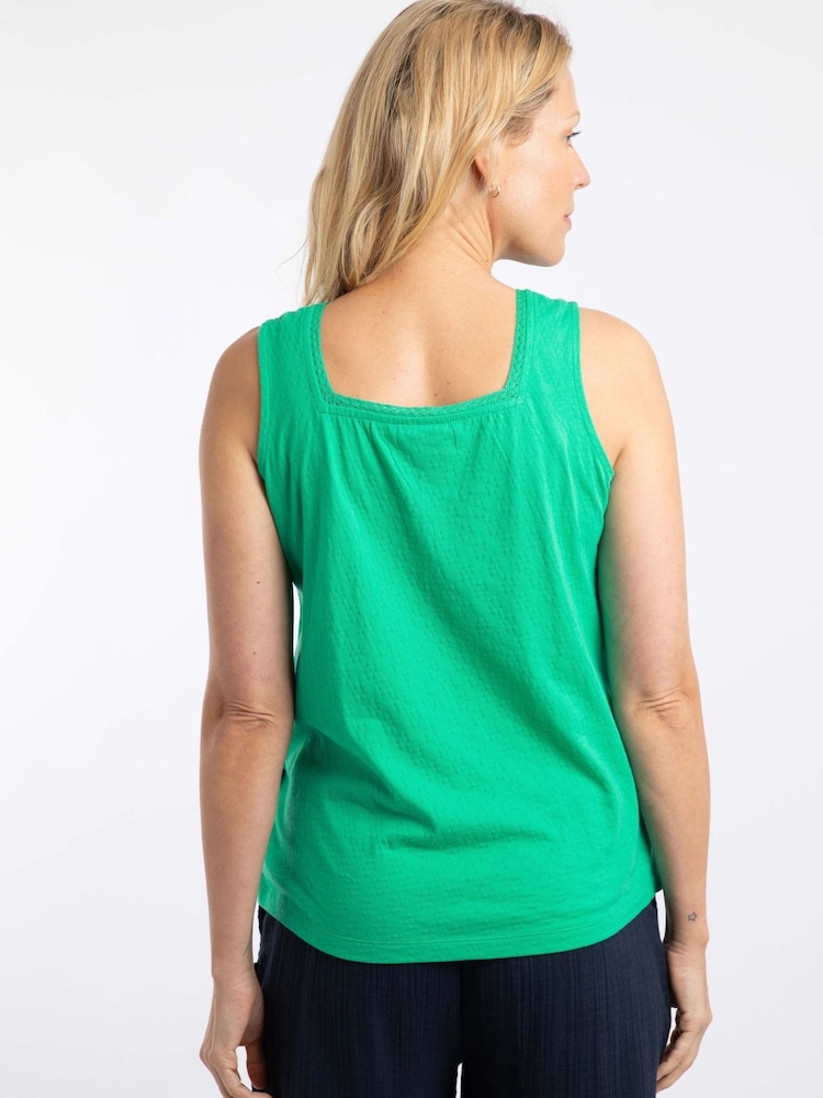 Weird Fish Green Chelle Square Neck Jersey Cotton Vest - Image 2 of 6