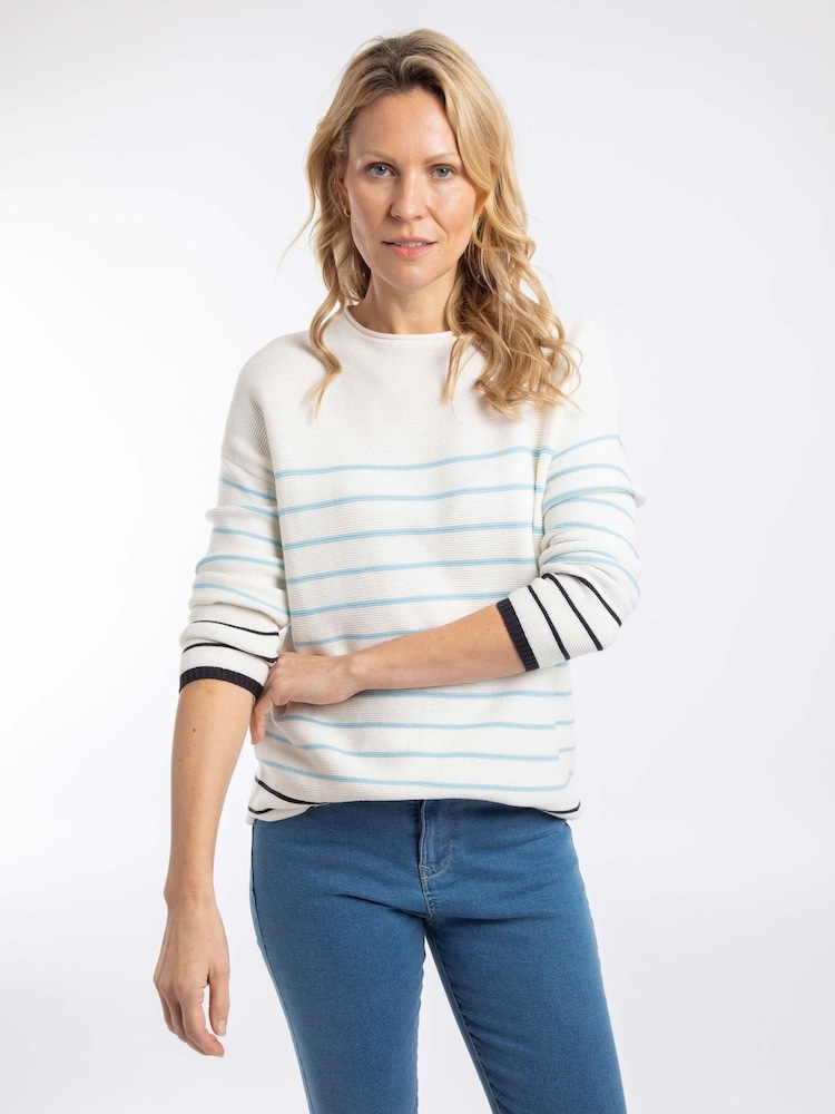 Weird Fish Cream Sutton Striped Knitted Crew Neck Jumper - Image 1 of 7