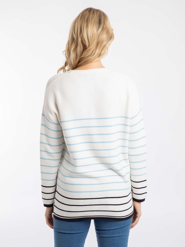 Weird Fish Cream Sutton Striped Knitted Crew Neck Jumper - Image 2 of 7