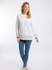 Weird Fish Cream Sutton Striped Knitted Crew Neck Jumper - Image 3 of 7