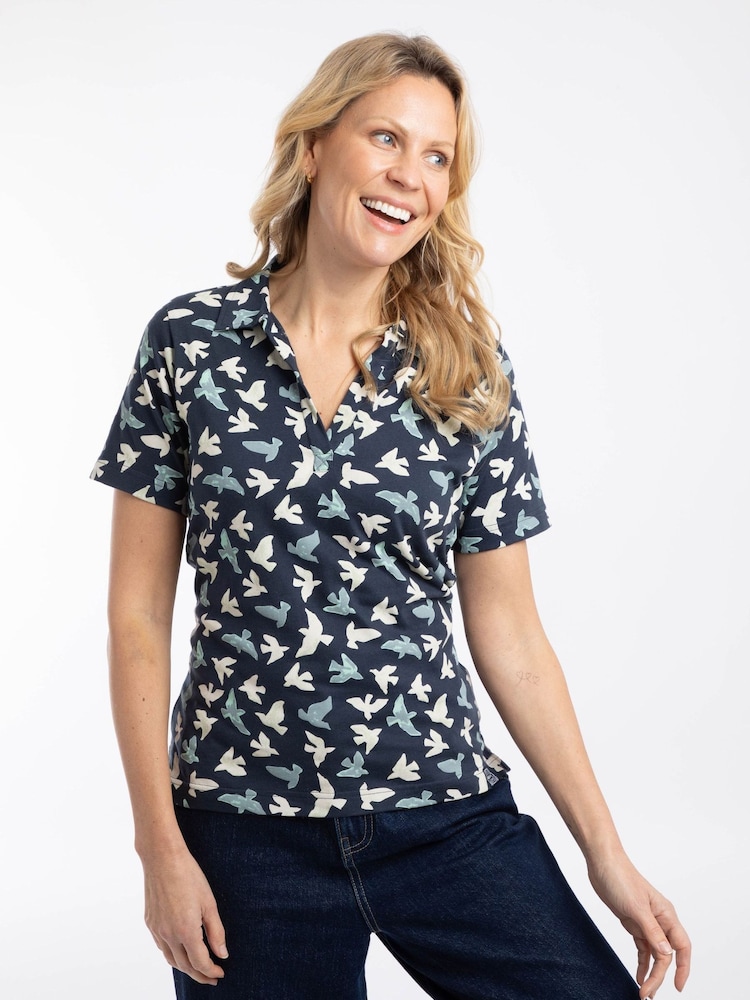 Weird Fish Rhenena Printed Jersey Polo Shirt - Image 1 of 7