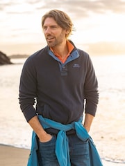 Weird Fish Blue Roald Button Funnel Neck Micro Rugby Shirt - Image 1 of 8