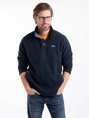 Weird Fish Blue Roald Button Funnel Neck Micro Rugby Shirt - Image 2 of 8