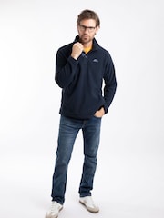 Weird Fish Blue Roald Button Funnel Neck Micro Rugby Shirt - Image 4 of 8