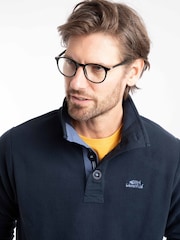 Weird Fish Blue Roald Button Funnel Neck Micro Rugby Shirt - Image 5 of 8