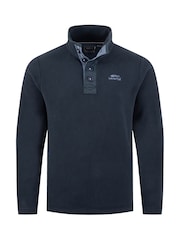 Weird Fish Blue Roald Button Funnel Neck Micro Rugby Shirt - Image 7 of 8