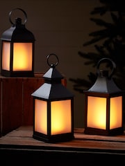 Lights4fun Black 3 Flame Effect Garden Lanterns - Image 1 of 2