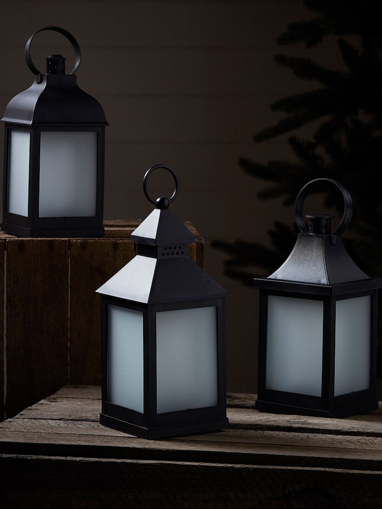 Lights4fun Black 3 Flame Effect Garden Lanterns - Image 2 of 2