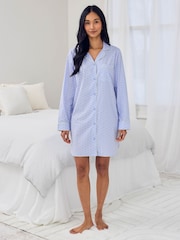 Chelsea Peers Blue Organic Cotton Soleil Stripe Print Nightshirt - Image 2 of 6