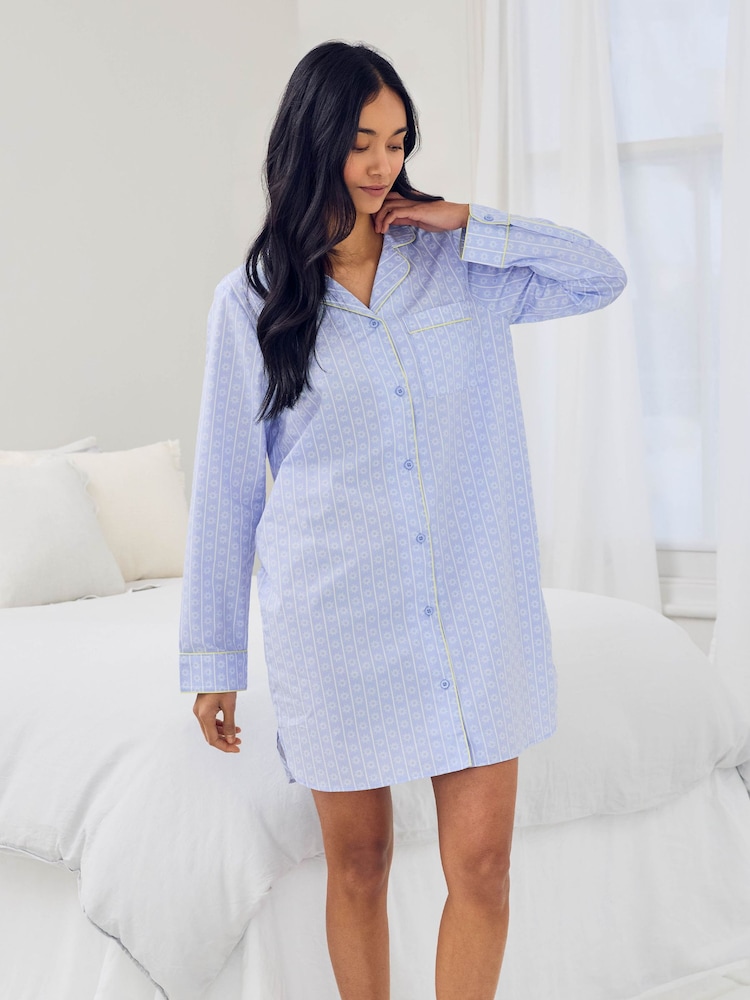 Chelsea Peers Blue Organic Cotton Soleil Stripe Print Nightshirt - Image 6 of 6