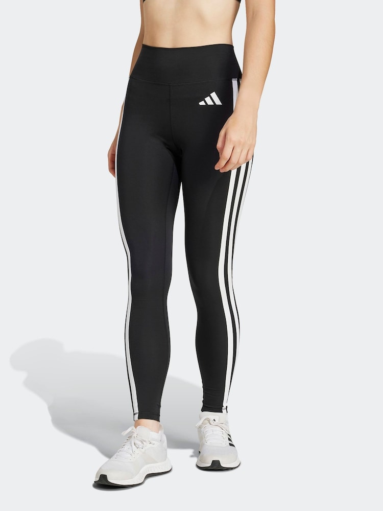 adidas Black Optimé Essentials 3-Stripes 7/8 Leggings - Image 1 of 6 adidas Black Optimé Essentials 3-Stripes 7/8 Leggings - Image 1 of 6