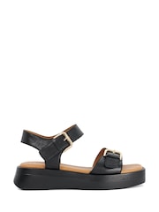 Dune London Black Wide Fit Leather Wide Fit Licia Flat Sandals - Image 2 of 6