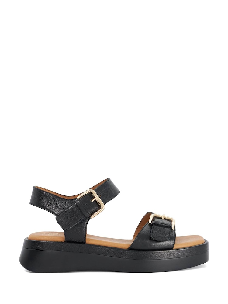 Dune London Black Wide Fit Leather Wide Fit Licia Flat Sandals - Image 2 of 6