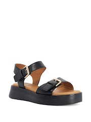 Dune London Black Wide Fit Leather Wide Fit Licia Flat Sandals - Image 3 of 6