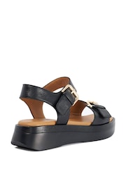 Dune London Black Wide Fit Leather Wide Fit Licia Flat Sandals - Image 4 of 6