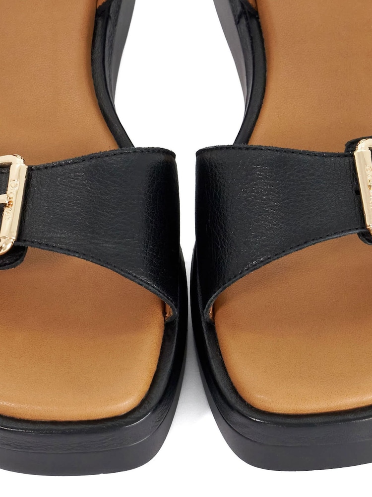 Dune London Black Wide Fit Leather Wide Fit Licia Flat Sandals - Image 6 of 6