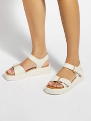 Dune London Natural Wide Fit Leather Wide Fit Licia Flat Sandals - Image 1 of 6