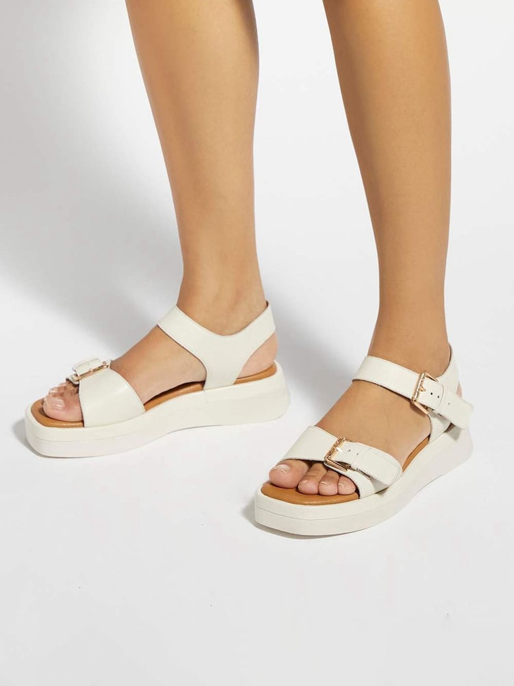 Dune London Natural Wide Fit Leather Wide Fit Licia Flat Sandals - Image 1 of 6