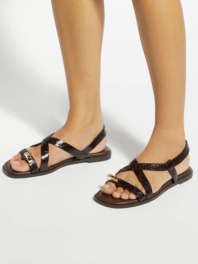 Dune London Brown Leather Lite Casual Sandals - Image 1 of 6
