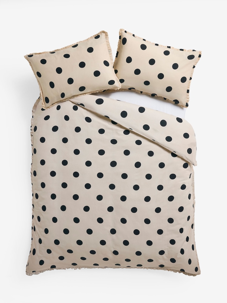 Rockett St George Buttermilk Polka Dot Noir Frill 100% Cotton Duvet Cover and Pillowcase Set - Image 5 of 5 Rockett St George Buttermilk Polka Dot Noir Frill 100% Cotton Duvet Cover and Pillowcase Set - Image 5 of 5