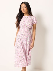 PixieGirl Petite Pink Empire Midi Dress - Image 1 of 5