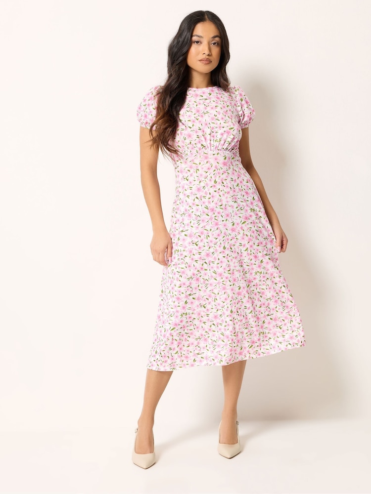 PixieGirl Petite Pink Empire Midi Dress - Image 2 of 5
