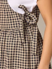 PixieGirl Petite Brown Gingham Tie Pinafore Dress - Image 4 of 5