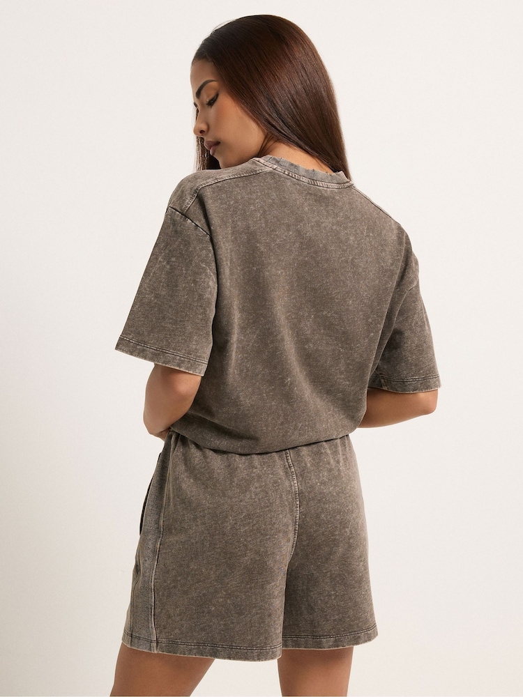 PixieGirl Petite Brown Acid Wash Sweat Top & Shorts Set - Image 2 of 5