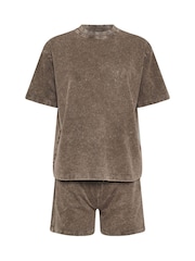 PixieGirl Petite Brown Acid Wash Sweat Top & Shorts Set - Image 5 of 5