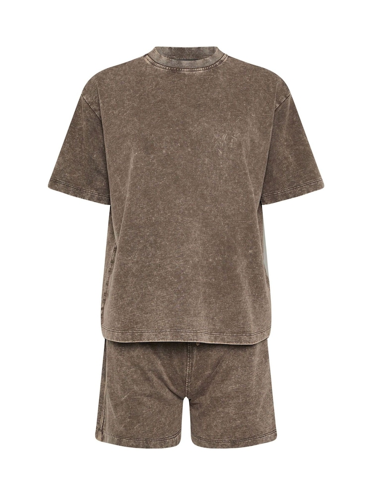 PixieGirl Petite Brown Acid Wash Sweat Top & Shorts Set - Image 5 of 5