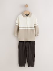 Tan Brown Long Sleeve Polo Top and Joggers Set (3mths-7yrs) - Image 1 of 5