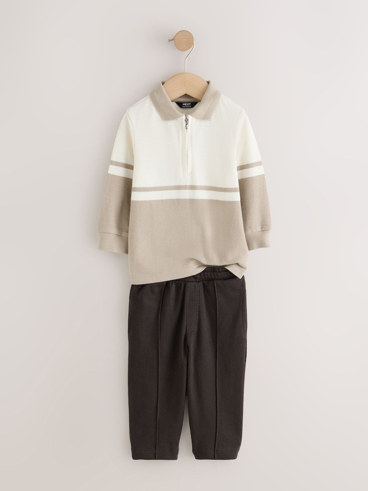 Tan Brown Long Sleeve Polo Top and Joggers Set (3mths-7yrs) - Image 2 of 5 Tan Brown Long Sleeve Polo Top and Joggers Set (3mths-7yrs) - Image 2 of 5