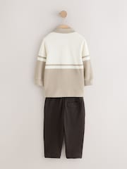 Tan Brown Long Sleeve Polo Top and Joggers Set (3mths-7yrs) - Image 3 of 5