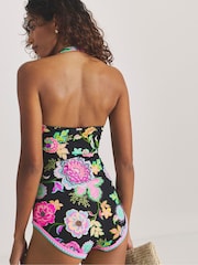 Figleaves Black Halterneck Plunge Swimsuit - Image 2 of 4