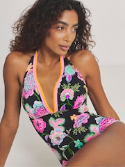 Figleaves Black Halterneck Plunge Swimsuit - Image 3 of 4