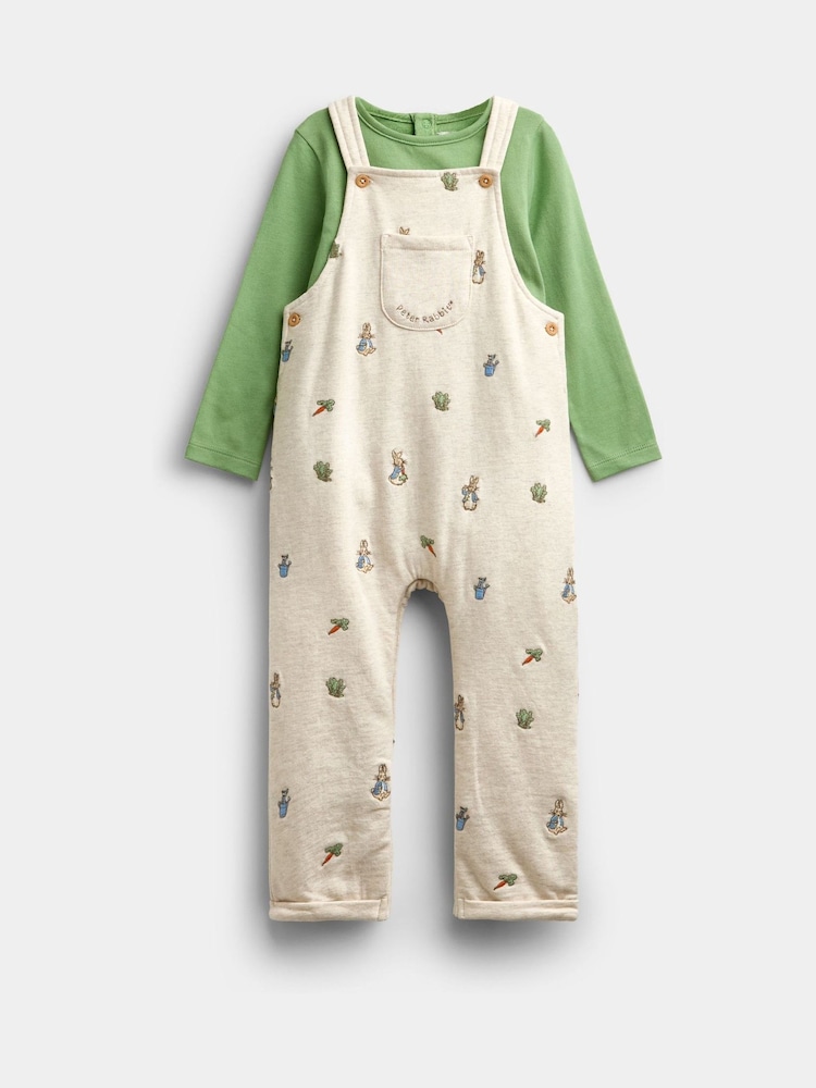 Jojo Maman Bébé Natural Peter Rabbit™ Embroidered Dungaree & Bodysuit Set - Image 1 of 6